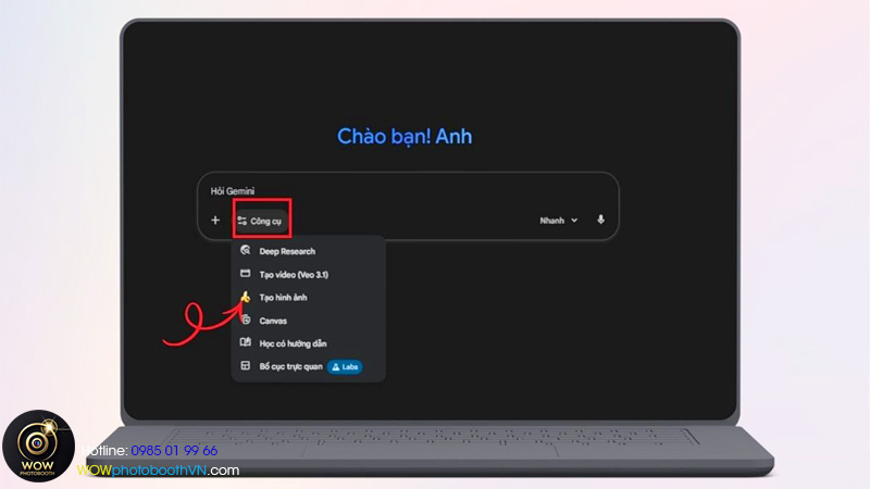 Lựa chọn chế độ tạo ảnh để bắt đầu thao tác
